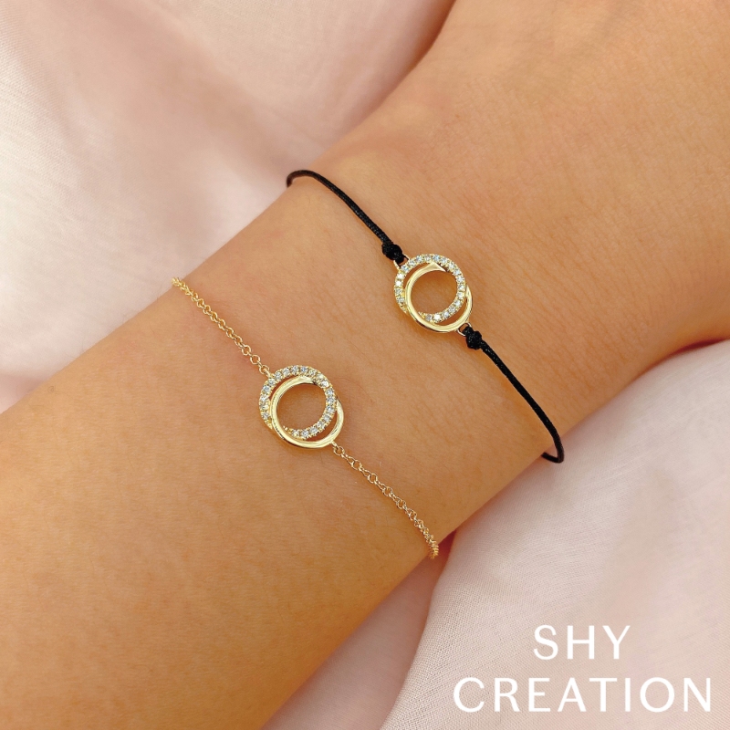 0.07Ct 14K Yellow Gold Diamond Love Knot Circle  Bracelet